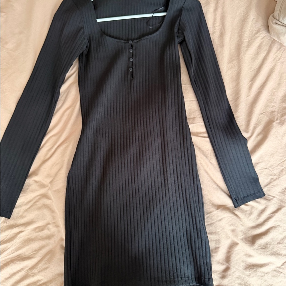 Zara Black Long Sleeve Ribbed Dress